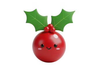 Cute 3d rendered christmas ornament character with holly berry decoration isolated on transparent background