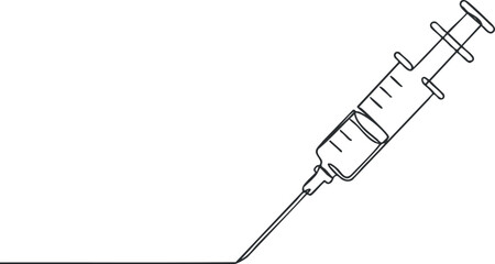 Minimalist outline vector illustration of a syringe, ideal for healthcare and medical design projects.