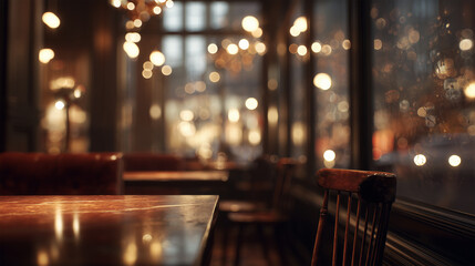 Step into a cozy caf, where the inviting interior is adorned with warm bokeh lighting and gentle reflections. This serene atmosphere set the perfect stage for relaxation and intimate conversations, ma