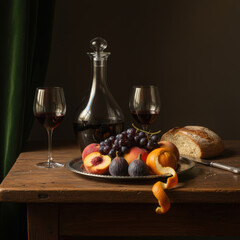 A photorealistic still life of fruits and flowers in the style of the Dutch masters. © Oleg Zhukov