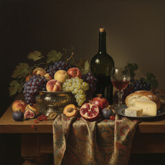 A photorealistic still life of fruits and flowers in the style of the Dutch masters. © Oleg Zhukov