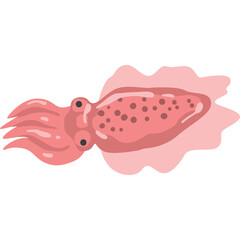 Pink squid illustration isolated on white background with pink cloud effect marine life aquatic creature underwater ocean animal