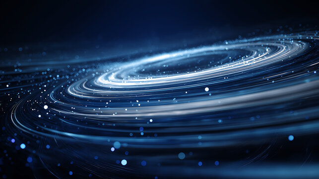 Abstract blue galaxy spiral with glowing particles and light