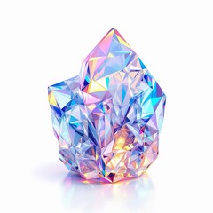 A beautiful iridescent crystal cluster with sharp facets refracting colorful light, isolated on white background