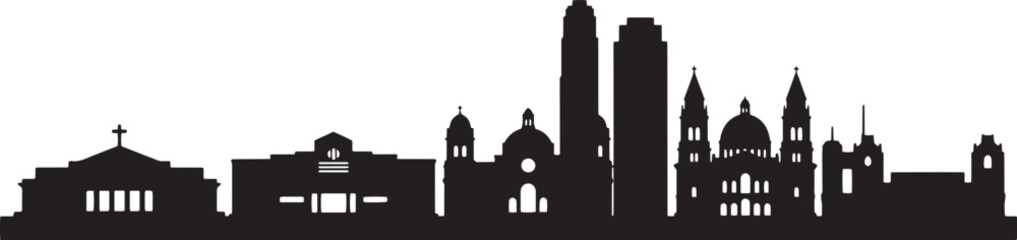 Black silhouette vector of monterrey skyline nuevo leon mexico with transparent
