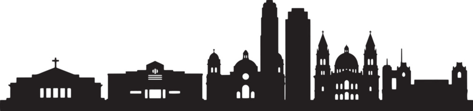 Black silhouette vector of monterrey skyline nuevo leon mexico with transparent