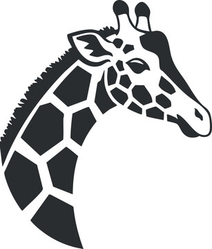 Stylized black and white vector illustration of a giraffe head featuring geometric shapes for design and branding projects