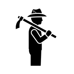 Obraz premium Farmer Silhouette with Hoe Agriculture and Farming Icon