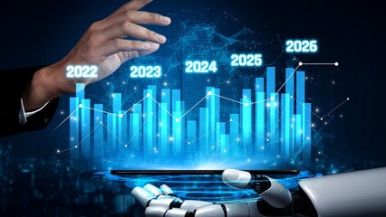 AI-generated image showing data-driven projection of business performance trends across five years...