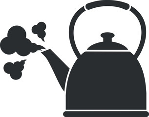Obraz premium Minimalist black and white vector illustration of a kettle with steam, ideal for kitchenware and cooking concepts