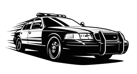 Dynamic Black and White Police Car in Motion. © bandi