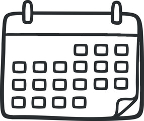Outline vector illustration of a calendar icon, suitable for planning, scheduling, and organization projects.