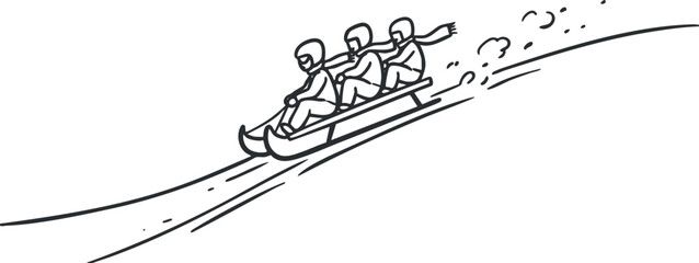 Stylized line art illustration of a bobsled team racing down a snowy hill, perfect for winter sports concepts.