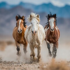 Obraz premium Dusty desert gallop of wild horse herd high resolution picture