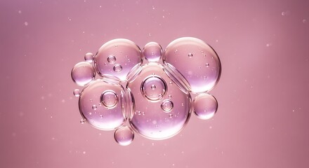 Floating pink bubbles cluster abstract macro photography of liquid droplets in a rosy hue