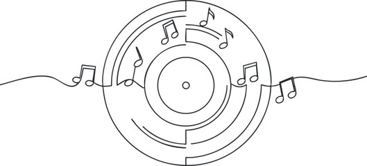 Minimalist line art vector illustration of a circular music design featuring musical notes, perfect for audio branding and creative projects