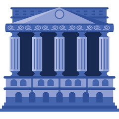 Pixel Art Blue Greek Temple With Columns Pediment And Arches On Transparent Background Architectural Building Landmark Classic Design