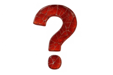 Red shattered question mark showing uncertainty and problem solving on transparent background
