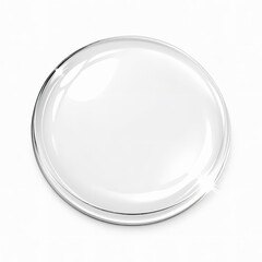 Top view of a clear petri dish, isolated on white background, perfect for scientific or medical presentations