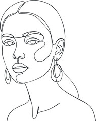Minimalist line art illustration of a woman's face featuring elegant details and contemporary style for modern design projects.