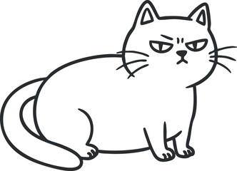Naklejka premium Outline vector illustration of a grumpy cat character in a minimalist style, perfect for pet-themed designs and graphics