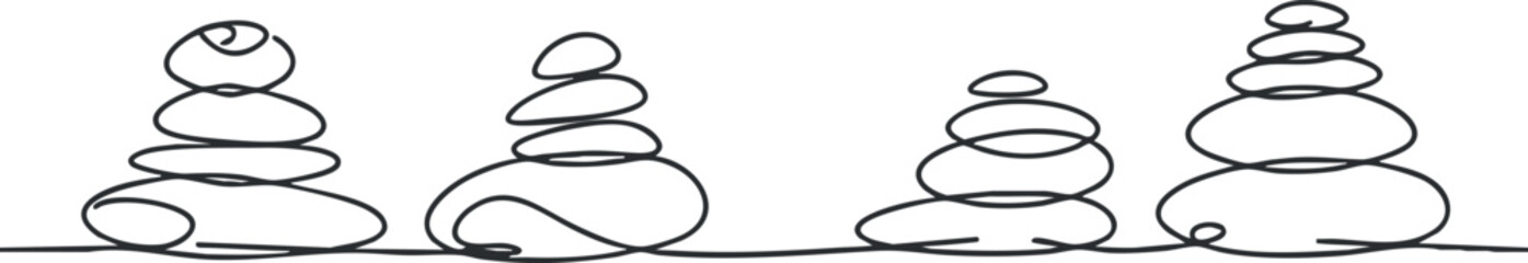 Naklejka premium Minimalist line art illustration of stacked stones representing balance and tranquility, suitable for wellness and design projects