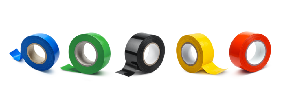 Colorful electrical tape rolls on transparent background