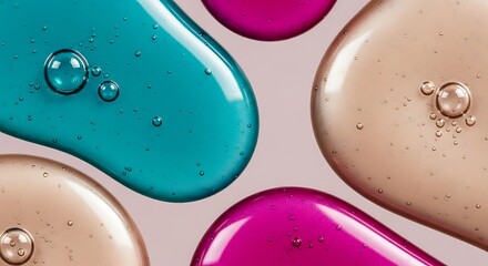 Abstract beauty product swatches vibrant gel serums and moisturizers for skincare and cosmetics