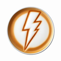 Latte art with a lightning bolt design isolated on white background, a creative and energizing coffee concept