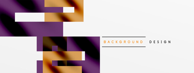 Abstract design features purple, orange hues. Minimalist composition with geometric shapes, white space. Modern aesthetic, clean lines present.