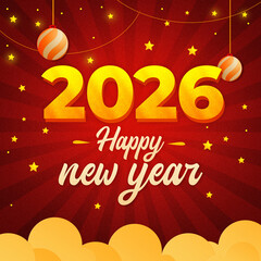 
Happy new year 2026 celebration social media post design or banner template