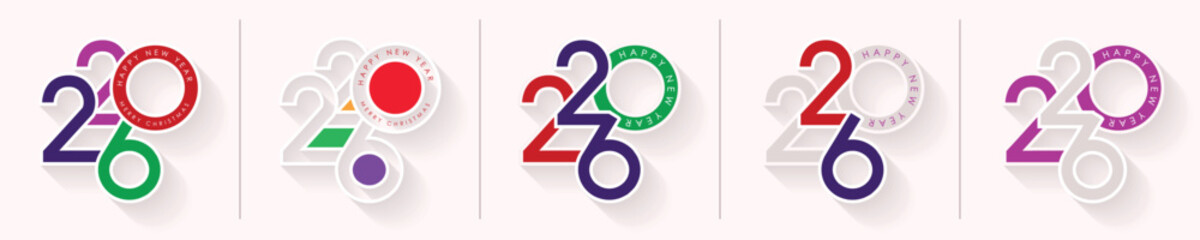2026 Happy New Year, new year's eve, Collection of 2026 Happy New Year, Merry Christmas, vector design template.
