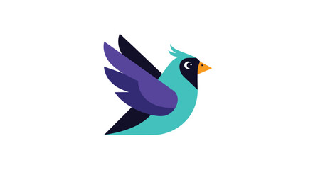 Obraz premium Stylized bird with teal body, purple wings, and orange beak