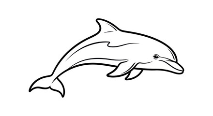 Dolphin illustration in black and white a beautiful marine mammal.