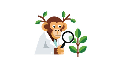 Naklejka premium Monkey scientist studies plant
