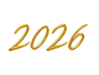 Isolated New Year 2026 Numbers in Golden Metallic Wire Art on a Transparent Background