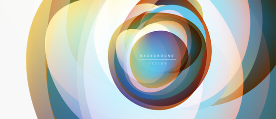 Abstract colorful circles create dynamic background. Overlapping layers suggest depth, modern design aesthetic. Bright hues blend seamlessly.