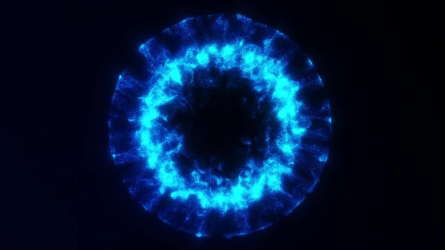 Looping blue energy explosion ring made of sparkling particles and bright digital motion. Powerful sci-fi impact effect with radiant glowing texture.