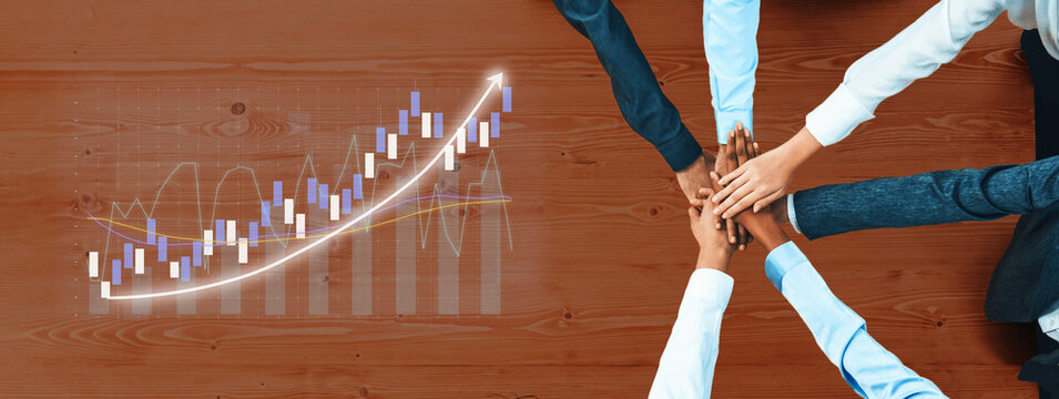 Dynamic hands coming together symbolize collaboration and unity above a growth chart, representing teamwork and professional success in a business setting. Axiom