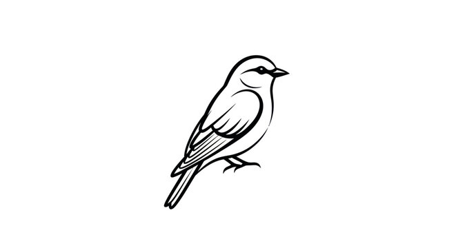 Detailed black and white illustration of a small bird perched elegantly.