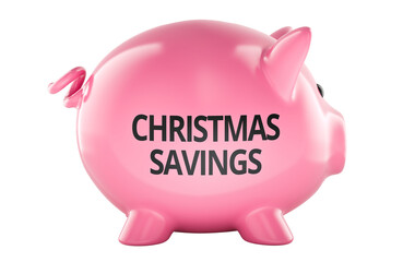 CHRISTMAS SAVINGS, pink piggy bank. 3D rendering