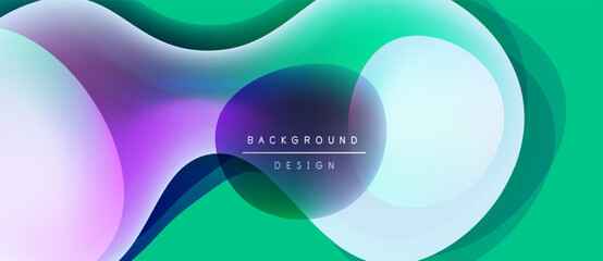 Abstract fluid shapes, vibrant colors blend. Modern design, gradients create dynamic visual effect. Background features flowing forms.