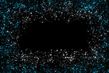 Dark winter background with turquoise and white frosty particles around the border. Great for stylish holiday promotions and modern winter-themed graphics. 