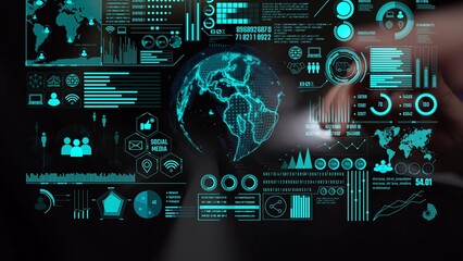 Data center monitoring dashboard visualize network performance, connection status, usage rate, and telecommunication insight. Data center monitoring efficiency improvement network transparency. Thunk