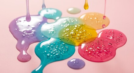 Colorful and iridescent slime dripping down with a pink background for creative projects