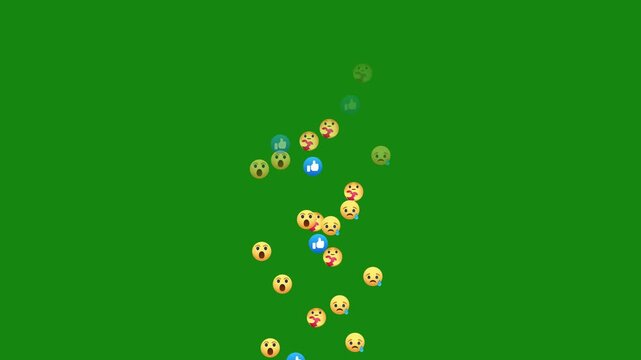 Animated emoji reactions floating upwards on green screen background