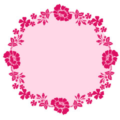 round frame with pink flowers on a pink background
