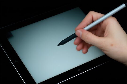 3d graphic tablet and hand with stylus. 