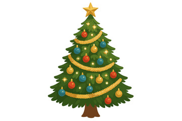 Whimsical Christmas Tree. Whimsical Christmas tree adorned with shimmering tinsel, twinkling lights, and a variety of ornaments. The tree's lush green branches are perfectly shaped