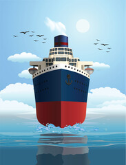 illustration design of an cruise ship on  ocean  daylight background